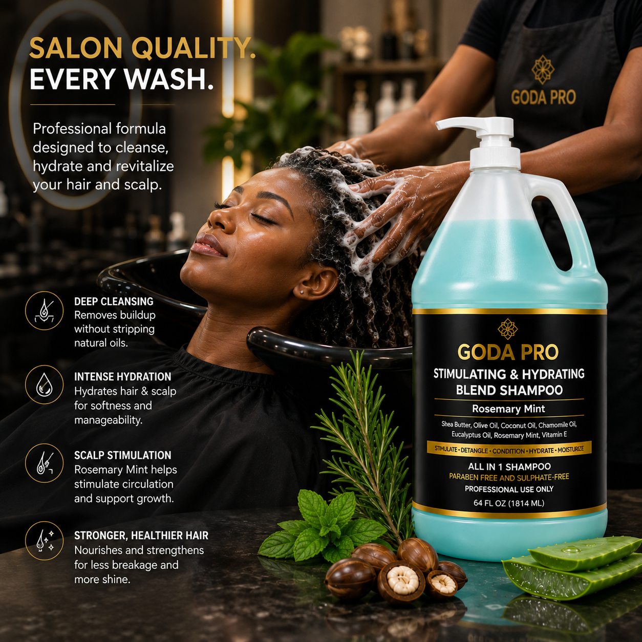GODA PRO Stimulating & Hydrating Rosemary Mint Shampoo – 64 fl oz - Image 3
