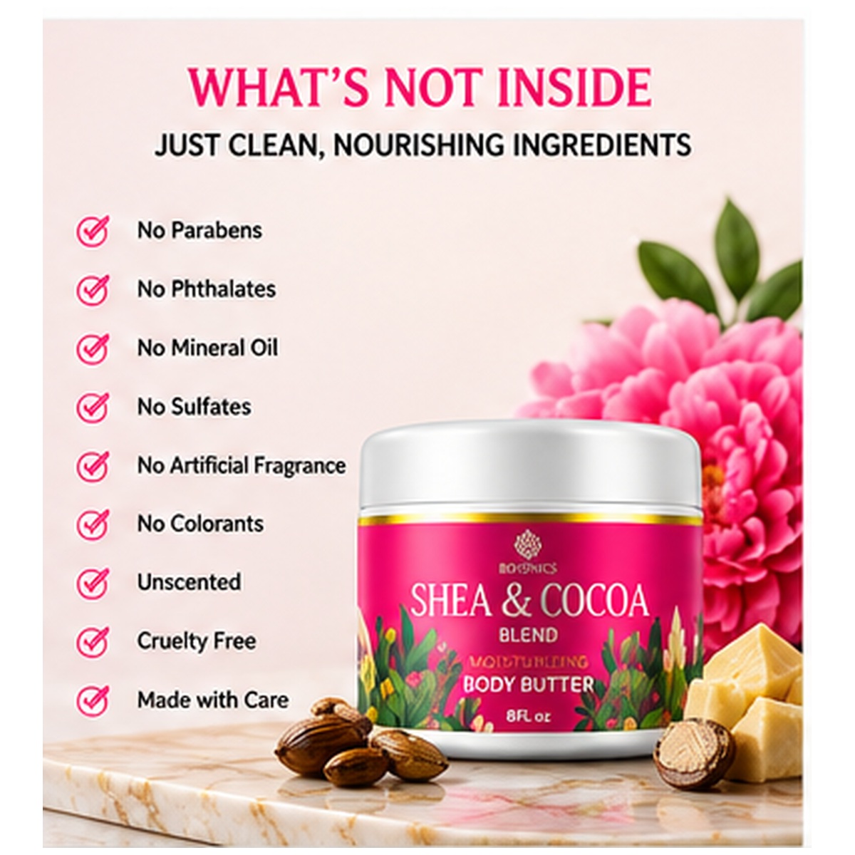 Bo10nics Shea & Cocoa Moisturizing Body Butter – Unscented – 8 oz - Image 8