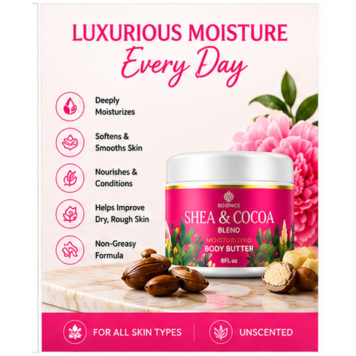 Bo10nics Shea & Cocoa Moisturizing Body Butter – Unscented – 8 oz - Image 7